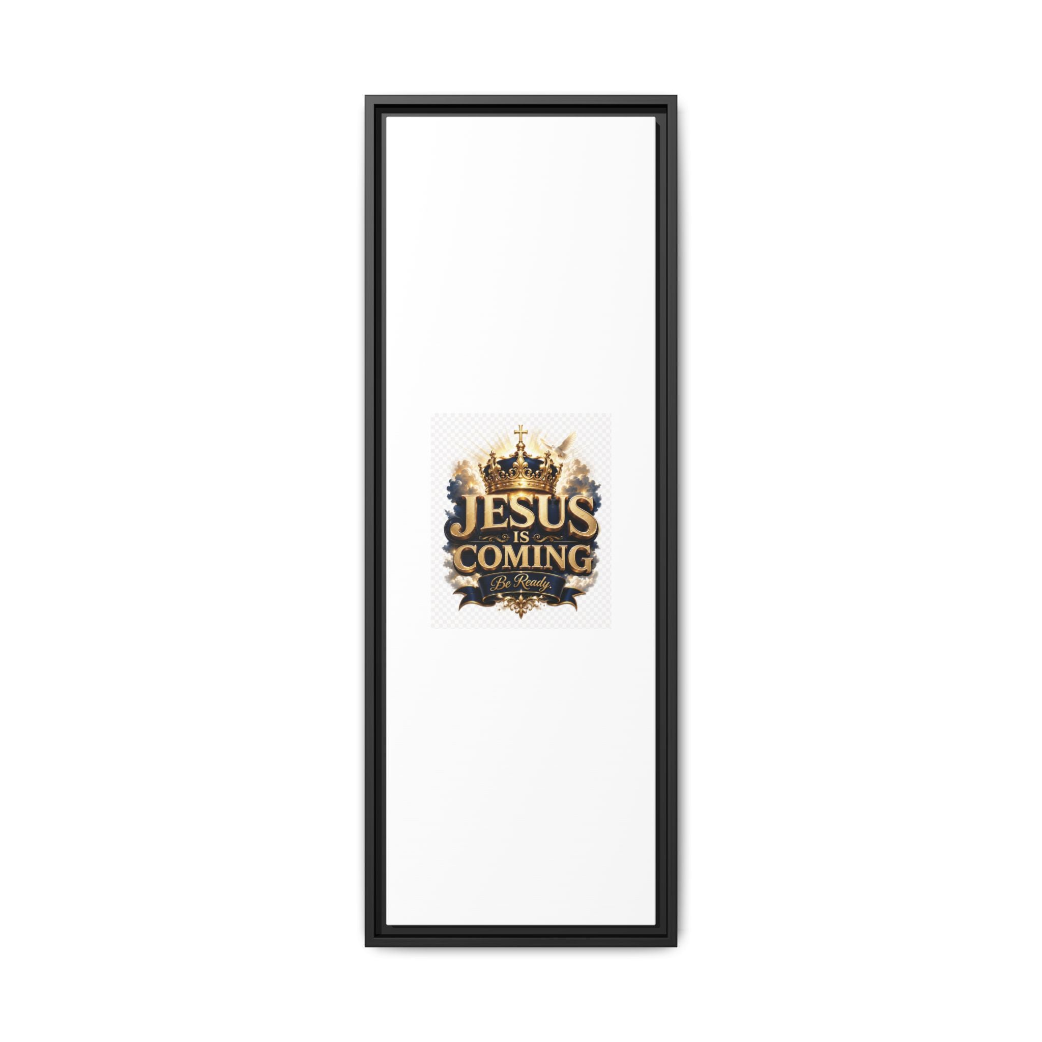 Framed Matte Canvas — "Jesus Is Coming" Gold Crown Christian Wall Art