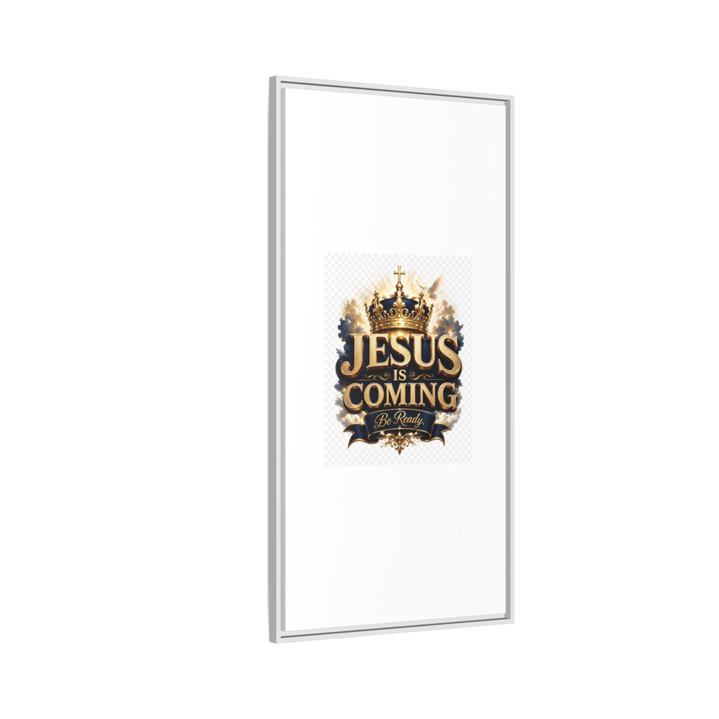 Framed Matte Canvas — "Jesus Is Coming" Gold Crown Christian Wall Art