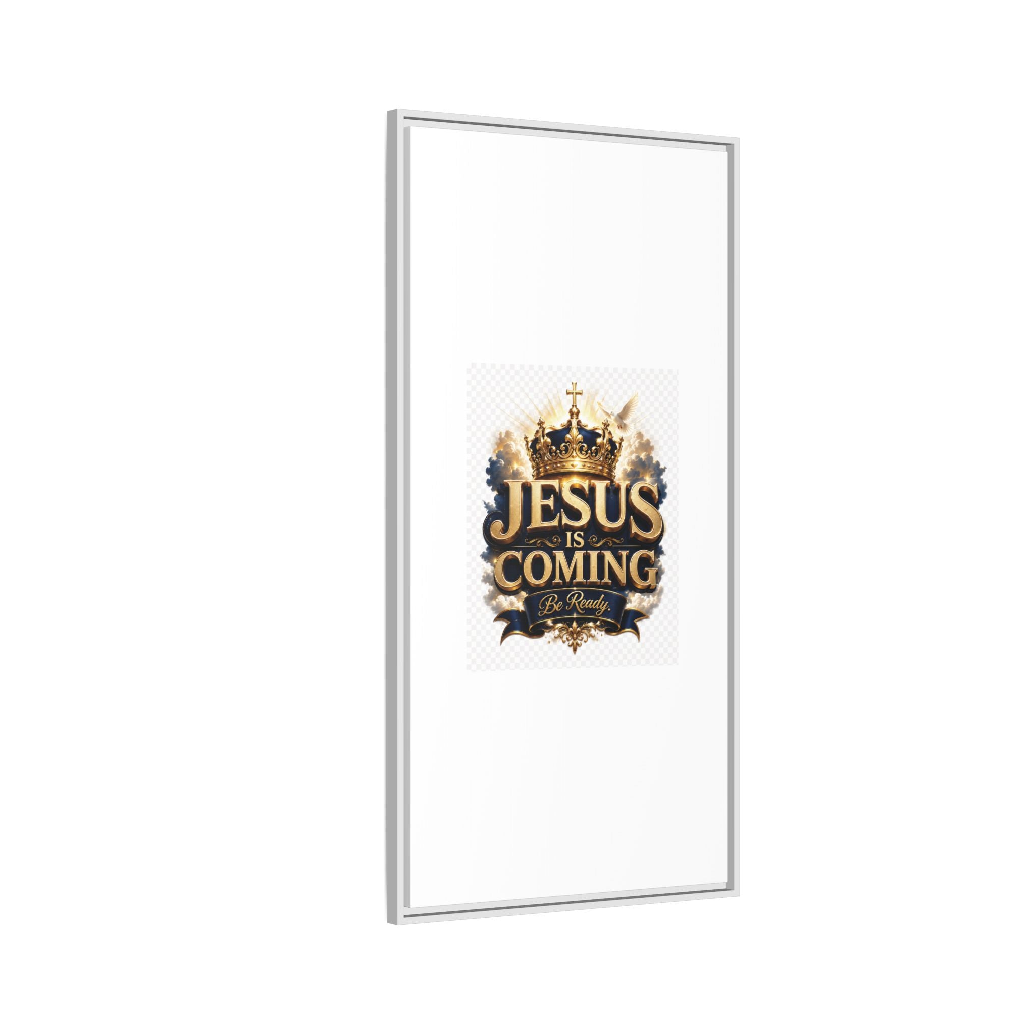 Framed Matte Canvas — "Jesus Is Coming" Gold Crown Christian Wall Art